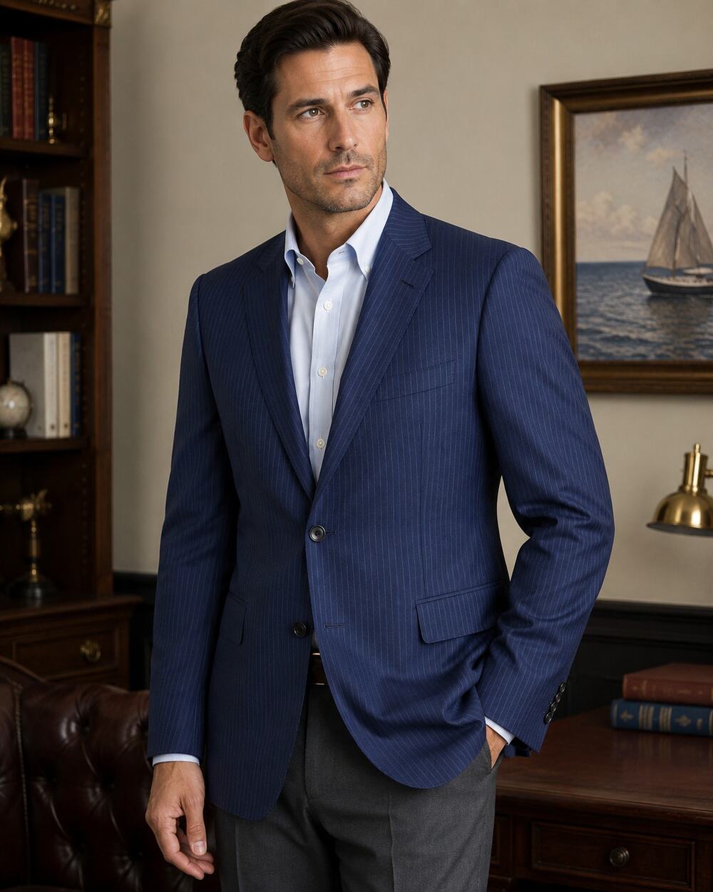 Brooks Brothers Explorer Regent Fit Blazer 44L Blue Pinstripe Wool Sport Coat